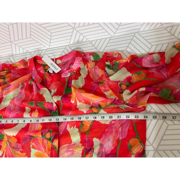 NWT Chicos Blouse Womens Size 3 L Georgette Flame Red Fiesta Floral Top Button n - Picture 5 of 10